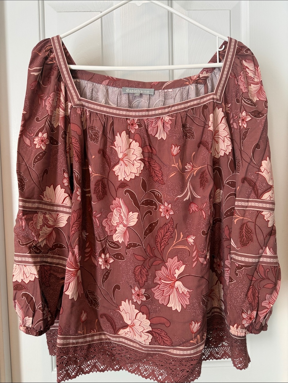 Daniel Rainn Mauve Floral Square-Neck Puff Sleeve Blouse